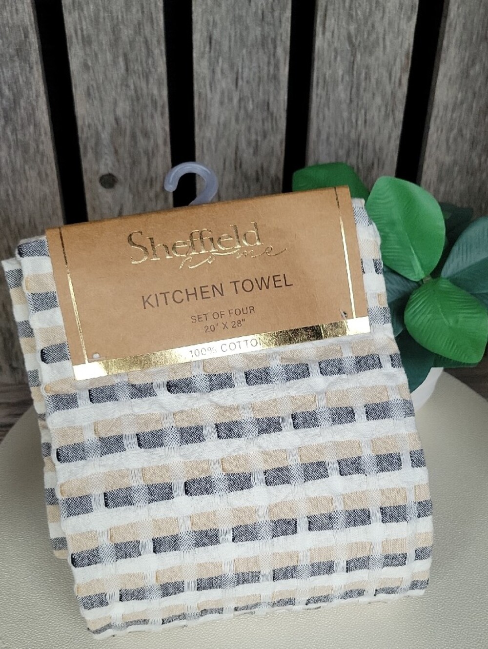Sheffield Home Striped Beige and Black Cotton Kitchen Towels 4 Pk